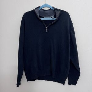 Oscar de la Renta Pullover Sweater 1/4 Zip 100% cotton Black Size XL